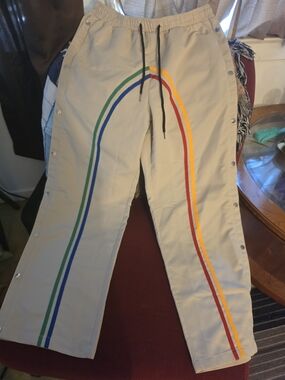 Beige Men’s Track Pants with Rainbow Stripe